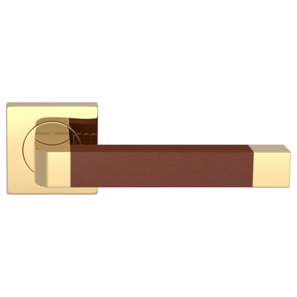 Turnstyle Design Door handle - Chestnut leather / Polished brass - Model R2030