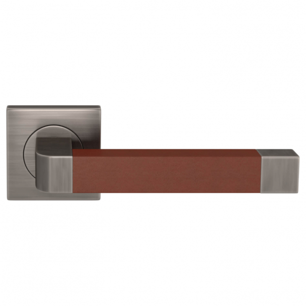 Klamka do drzwi - Turnstyle Designs - Skóra w kolorze kasztanowym / Nikiel postarzany- Model R2030