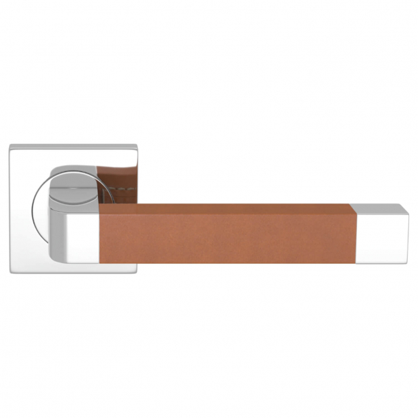 Turnstyle Design Door handle - Tan leather / Bright chrome - Model R2030