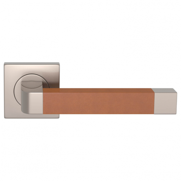 Turnstyle Design Door handle - Tan leather / Satin nickel - Model R2030