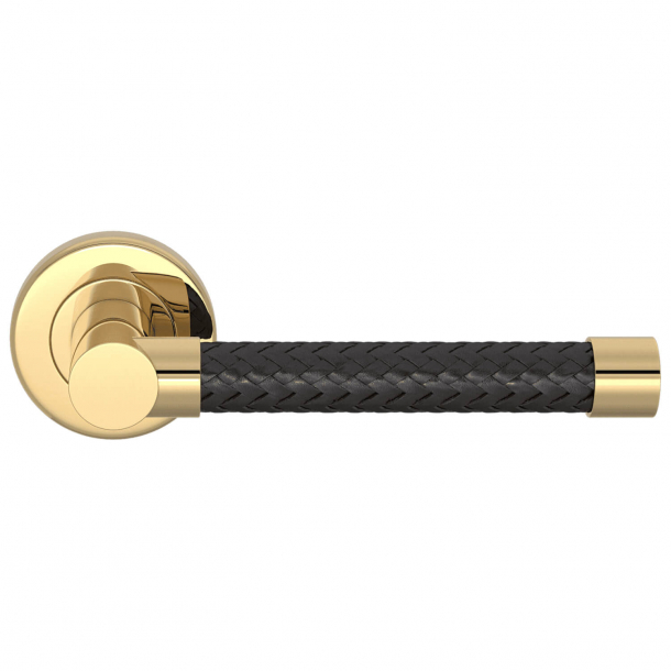 Turnstyle Design Door Handle - Woven black leather / Polished brass - Model R2076