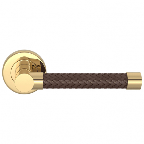 Turnstyle Design Door Handle - Woven tobacco leather / Polished brass - Model R2076