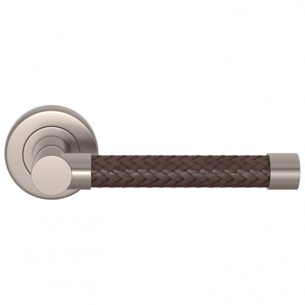 Turnstyle Design Door handle - Woven tobacco leather / Brushed nickel - Model R2076