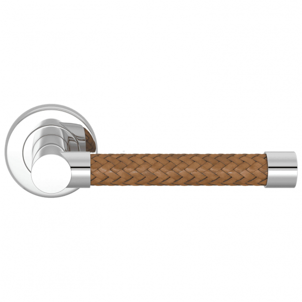 Turnstyle Design Door Handle - Woven whiskey colored leather / Polished chrome - Model R2076