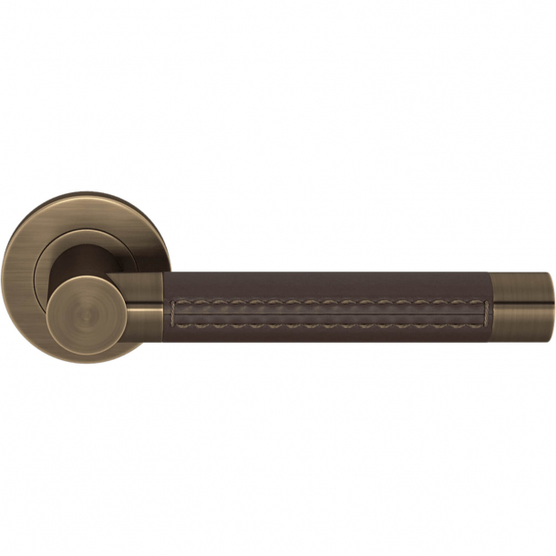 Turnstyle Design Door handle - Chocolate leather / Antique brass - Model R3073