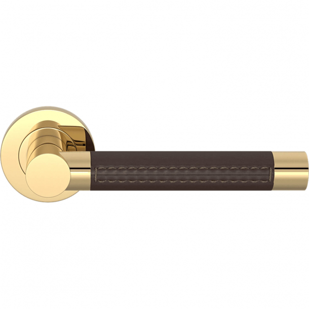 Turnstyle Design Door handle - Chocolate leather / Polished brass - Model R3073