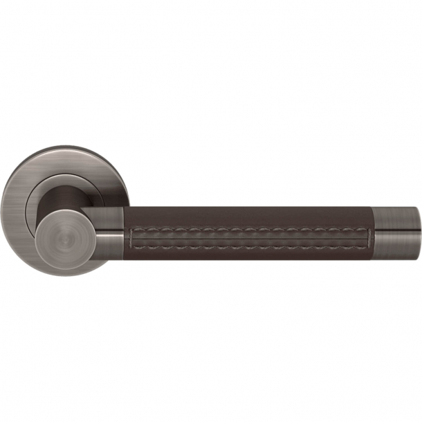Turnstyle Design Door handle - Chocolate leather / Vintage nickel - Model R3073