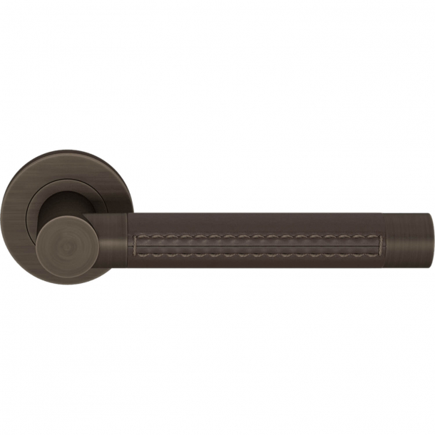 Turnstyle Design Door handle - Chocolate leather / Vintage patina - Model R3073
