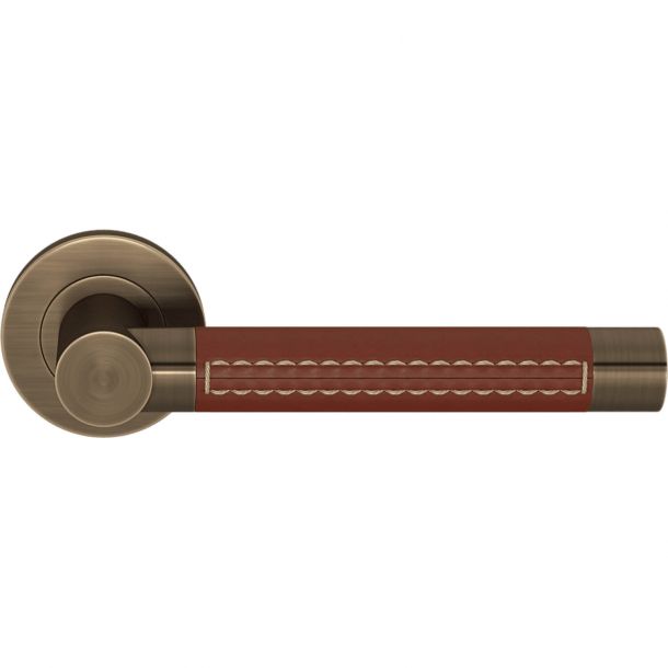 Turnstyle Design Door handle - Chestnut leather / Antique brass - Model R3073