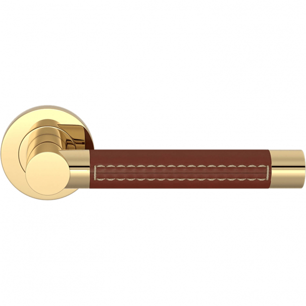 Turnstyle Design Door handle - Chestnut leather / Polished brass - Model R3073