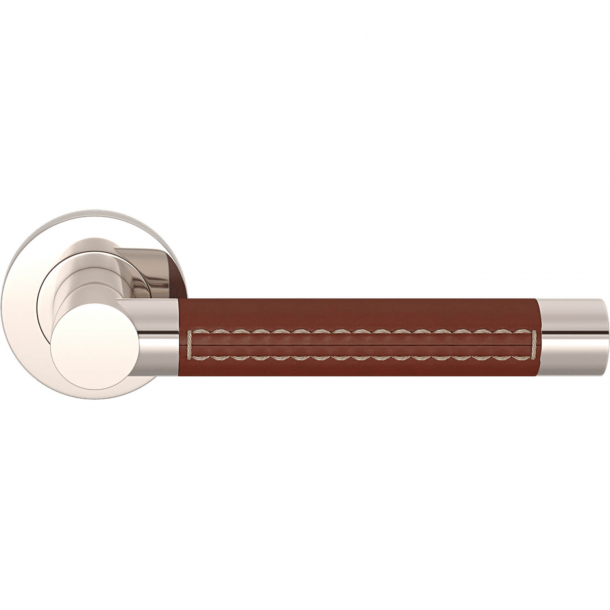Turnstyle Design Door handle - Chestnut leather / Polished nickel - Model R3073