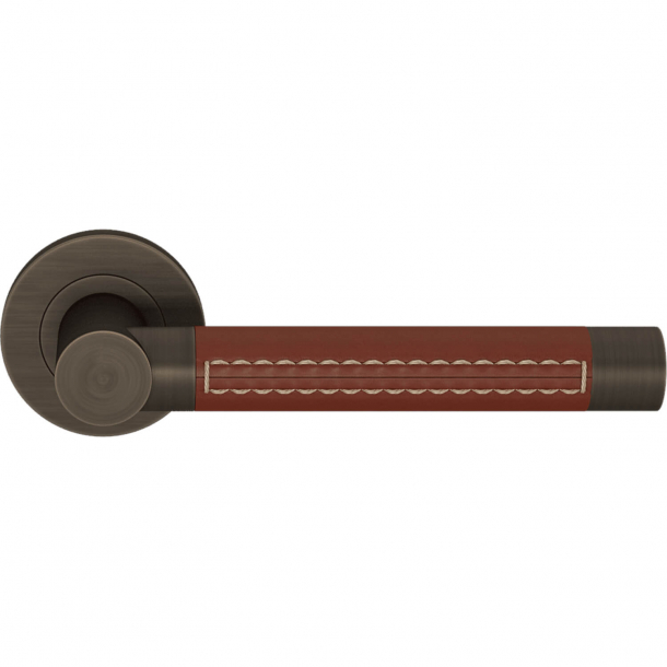 Turnstyle Design Door handle - Chestnut leather / Vintage patina - Model R3073