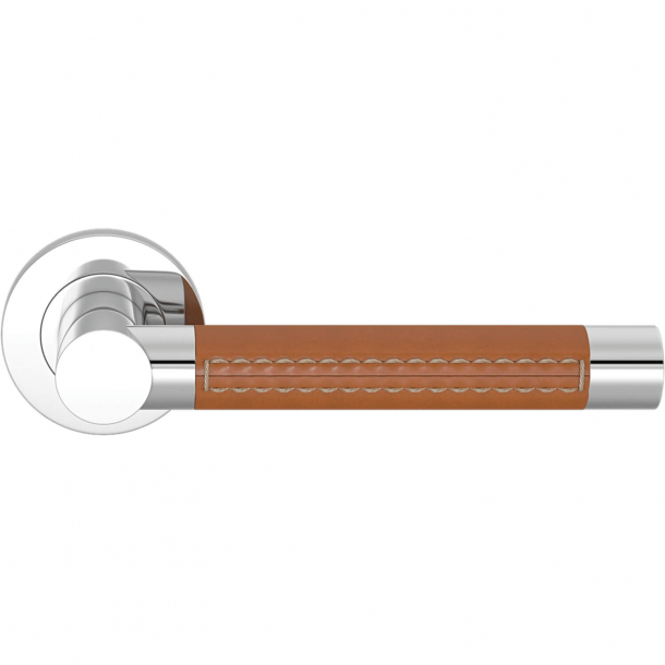 Turnstyle Design Door handle - Tan leather / Bright chrome - Model R3073