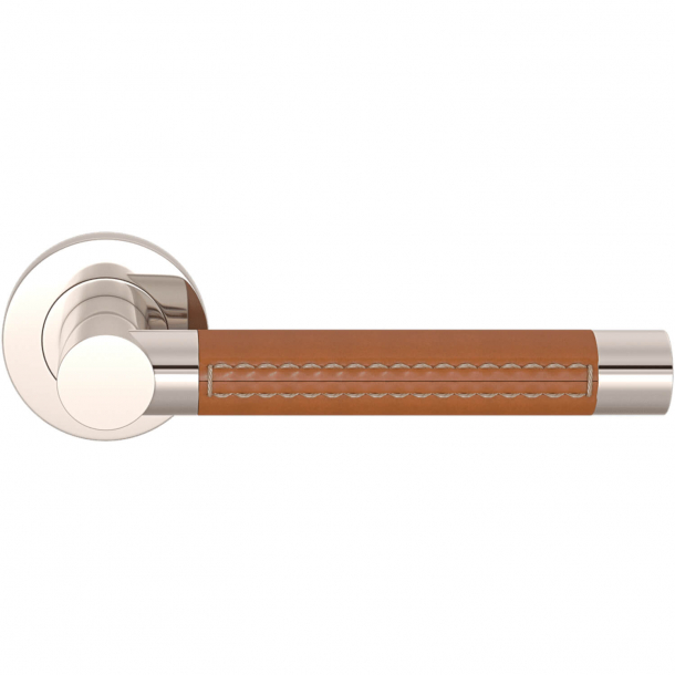Turnstyle Design Door handle - Tan leather / Polished nickel - Model R3073