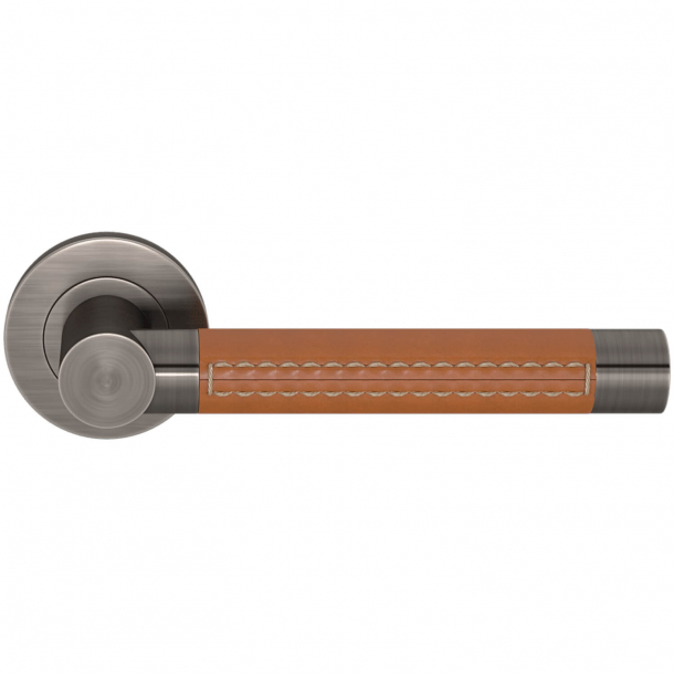 Turnstyle Design Door handle - Tan leather / Vintage nickel - Model R3073