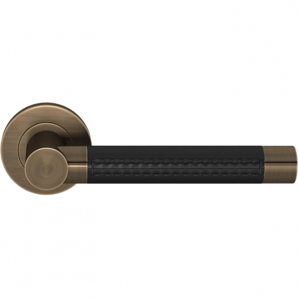 Turnstyle Design Door handle - Black leather / Antique brass - Model R3073