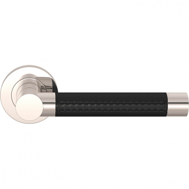 Turnstyle Design Door handle - Black leather / Polished nickel - Model R3073