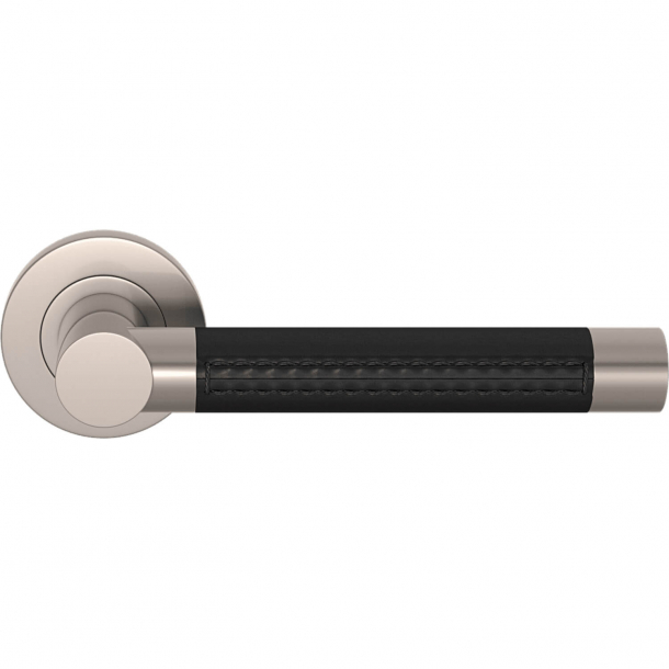 Turnstyle Design Door handle - Black leather / Satin nickel - Model R3073