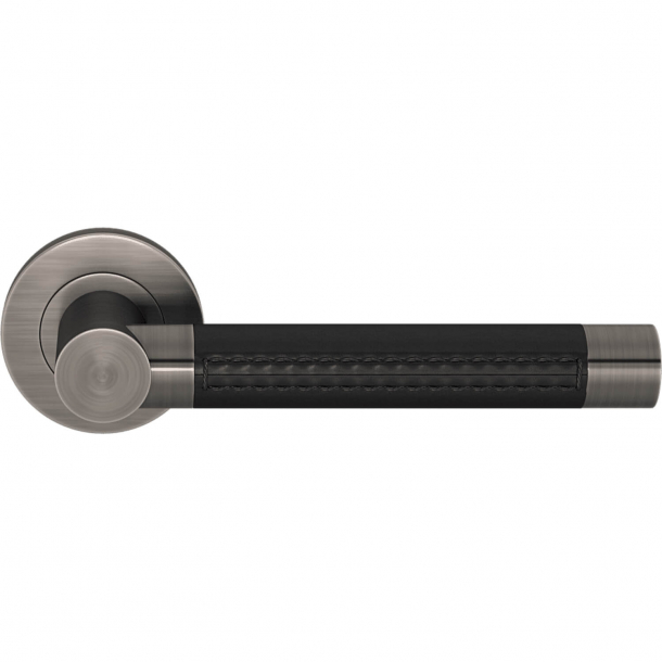 Turnstyle Design Door handle - Black leather / Vintage nickel - Model R3073