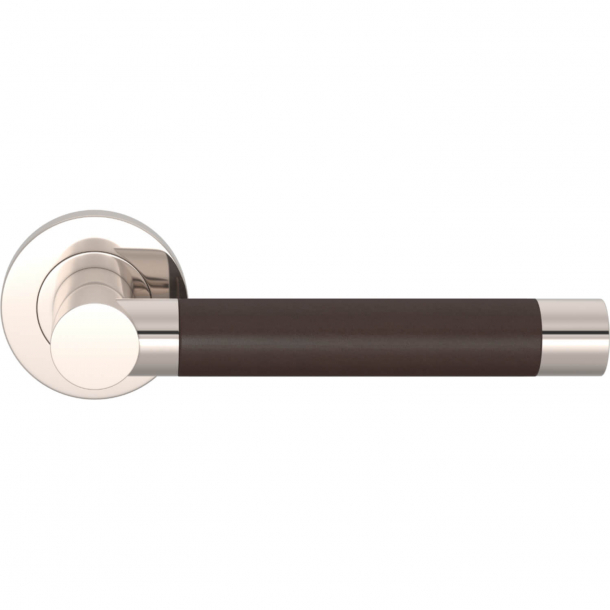 Turnstyle Design Door handle - Chocolate leather / Polished  nickel - Model R3083