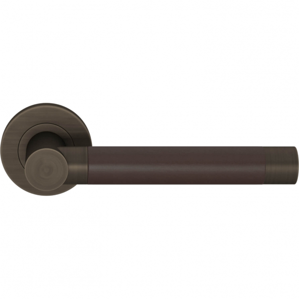 Turnstyle Design Door handle - Chocolate leather / Vintage patina - Model R3083