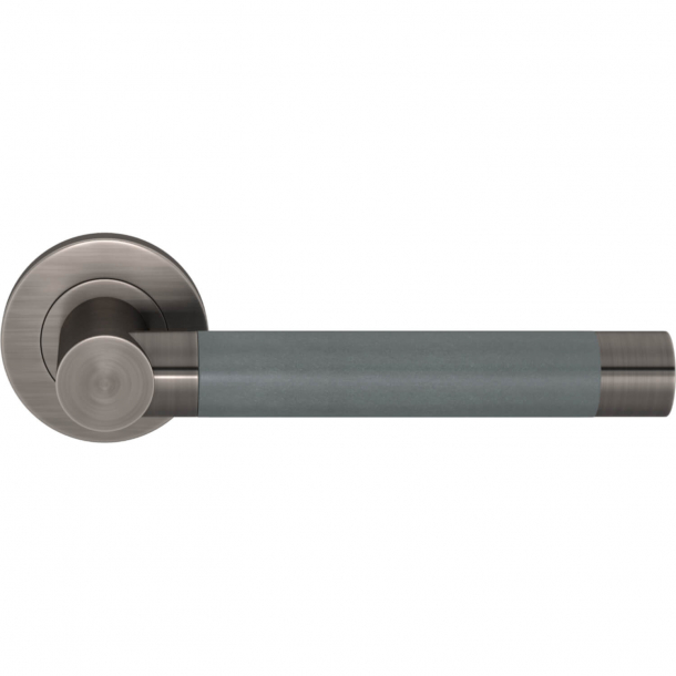 Turnstyle Design Door handle - Slate gray leather / Vintage nickel - Model R3083