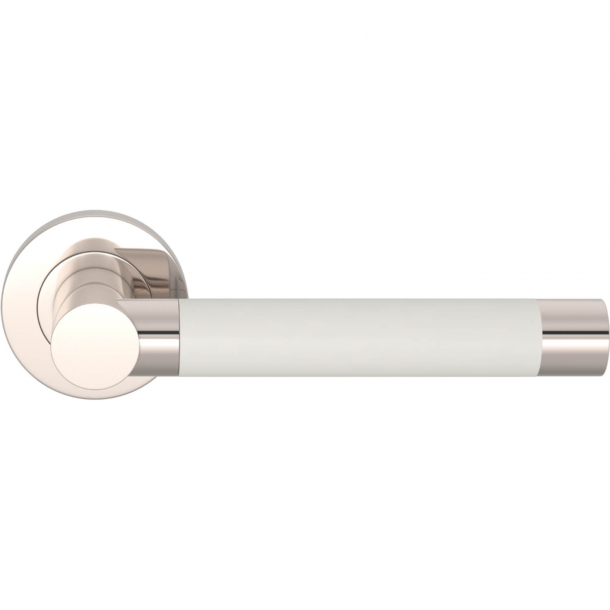 Turnstyle Design Door handle - White leather / Polished  nickel - Model R3083