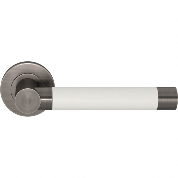 Turnstyle Design Door handle - White leather / Vintage nickel - Model R3083