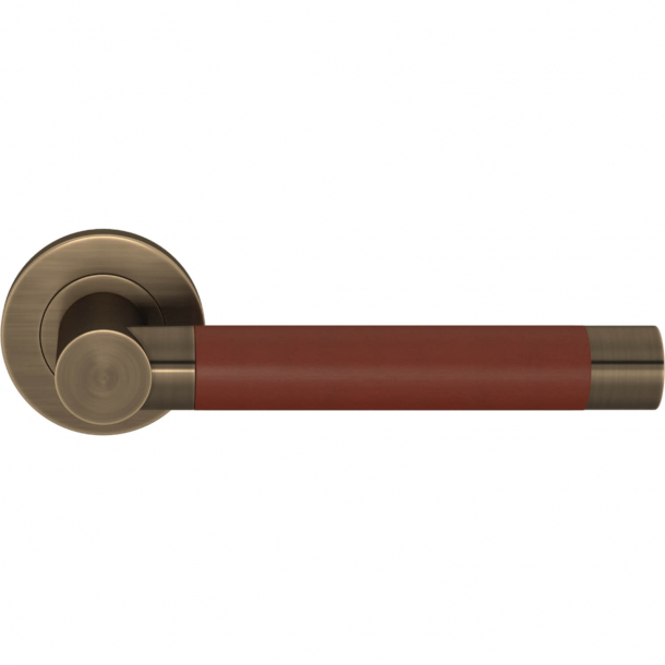 Turnstyle Design Door handle - Chestnut leather / Antique  brass - Model R3083