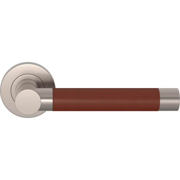 Turnstyle Design Door handle - Chestnut leather / Satin nickel - Model R3083