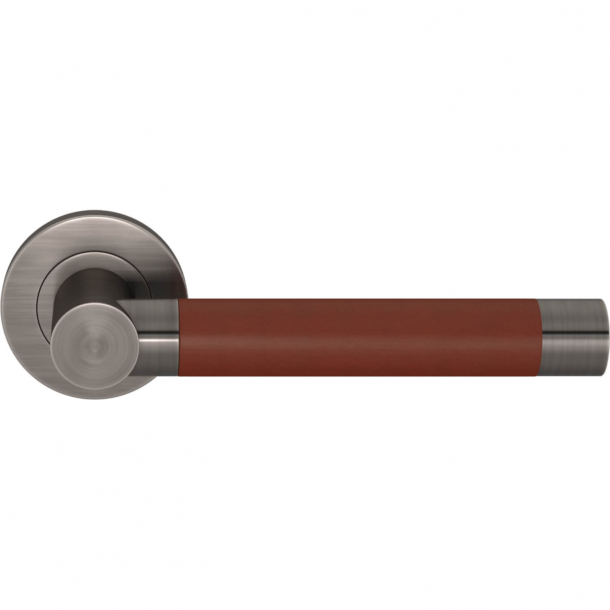 Turnstyle Design Door handle - Chestnut leather / Vintage nickel - Model R3083