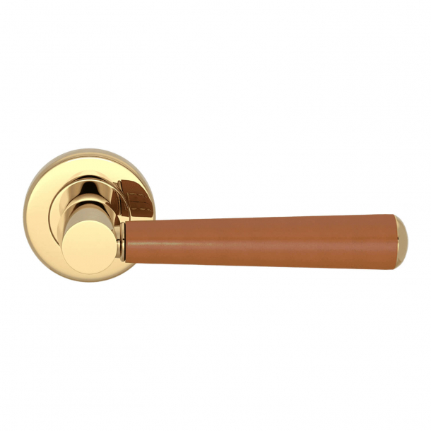 Door handle leather - Tan /  Polished brass - Model C1000