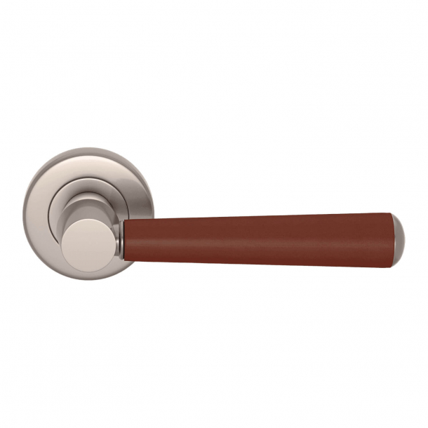 Door handle leather - Chestnut /  Satin nickel - Model C1000