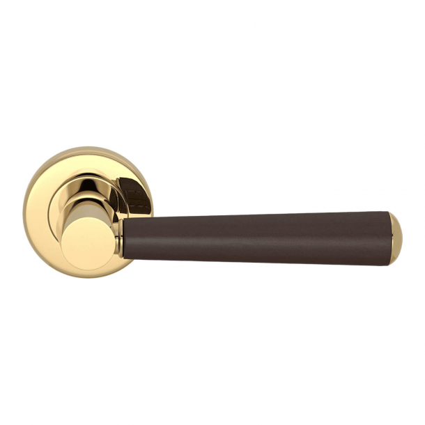 Door handle leather - Chocolate /  Polished brass - Model C1000
