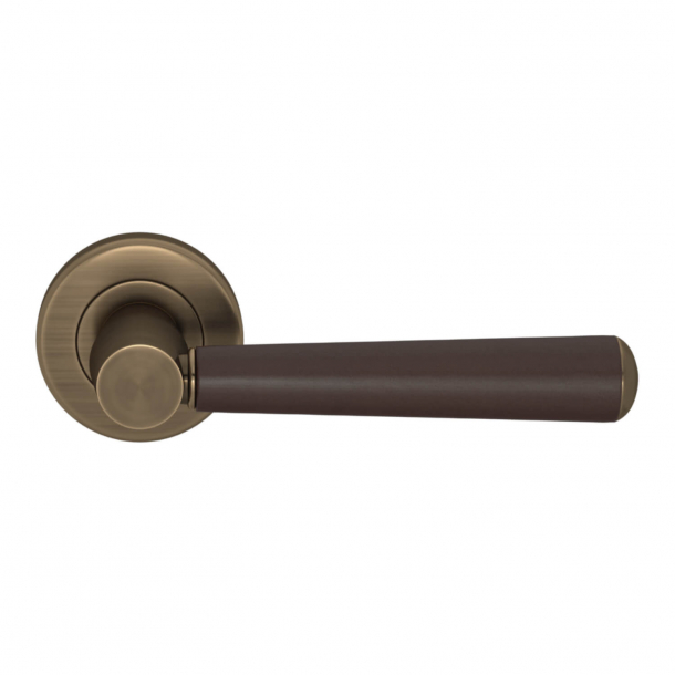 Turnstyle Design Door handle - Chocolate leather / Antique brass - Model C1000