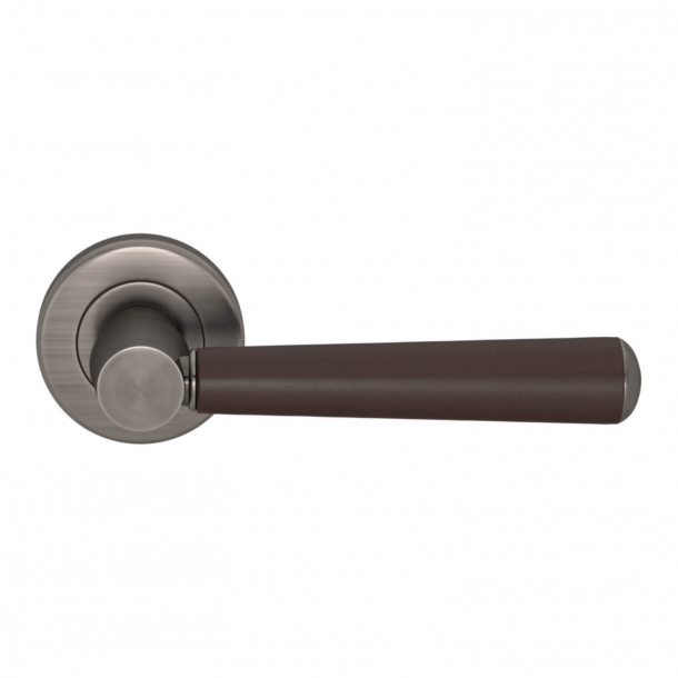 Turnstyle Design Door handle - Chocolate leather / Vintage nickel - Model C1000