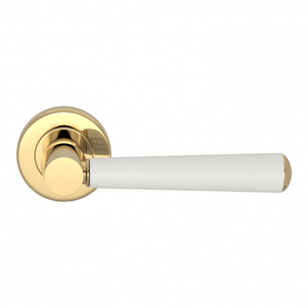 Turnstyle Design Door handle - White leather / Polished brass - Model C1000