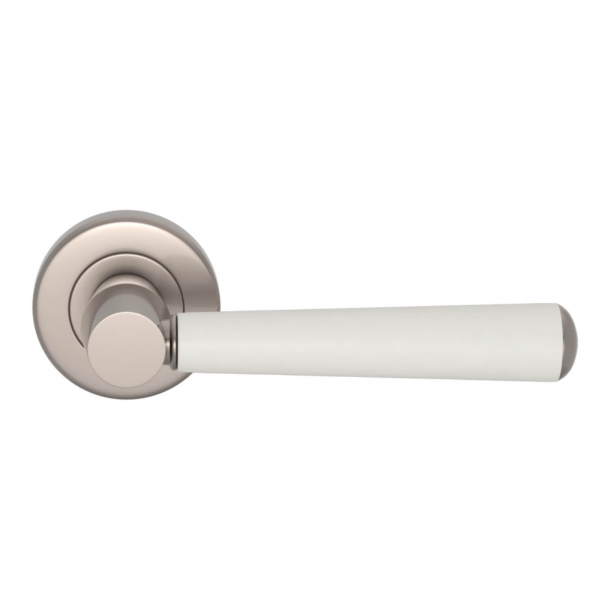 Turnstyle Design Door handle - White leather / Satin nickel - Model C1000