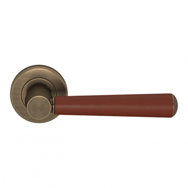 Klamka do drzwi - Skóra w kolorze kasztanowym / Mosi&#261;dz antyczny - Turnstyle Design Model C1000
