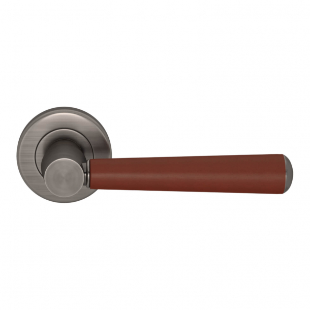 Turnstyle Design Door handle - Chestnut leather / Vintage nickel - Model C1000