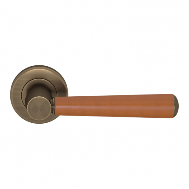 Turnstyle Design Door handle - Tan leather / Antique brass - Model C1000