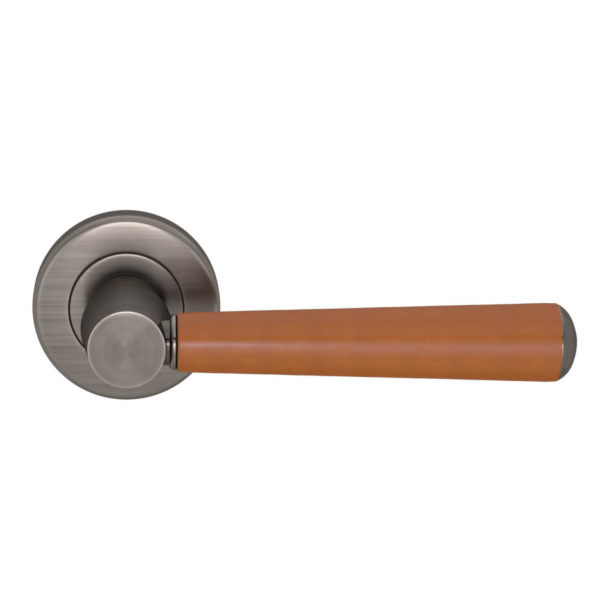Turnstyle Design Door handle - Tan leather / Vintage nickel - Model C1000
