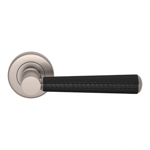 Door Handle Leather - Black / Nickel satin - Pipe with Stitch Out - Model C1012