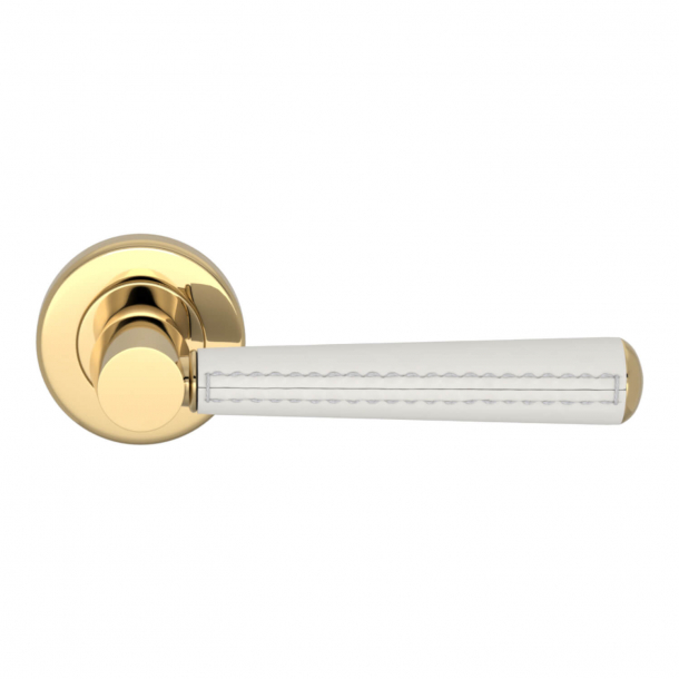 Turnstyle Design Door Handle - White leather / Polished brass -  Model C1012