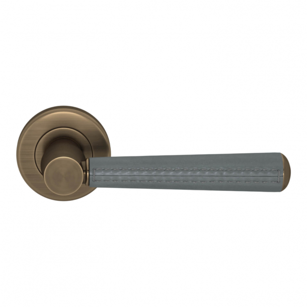 Turnstyle Design Door Handle - Slate gray leather / Antique brass - Model C1012