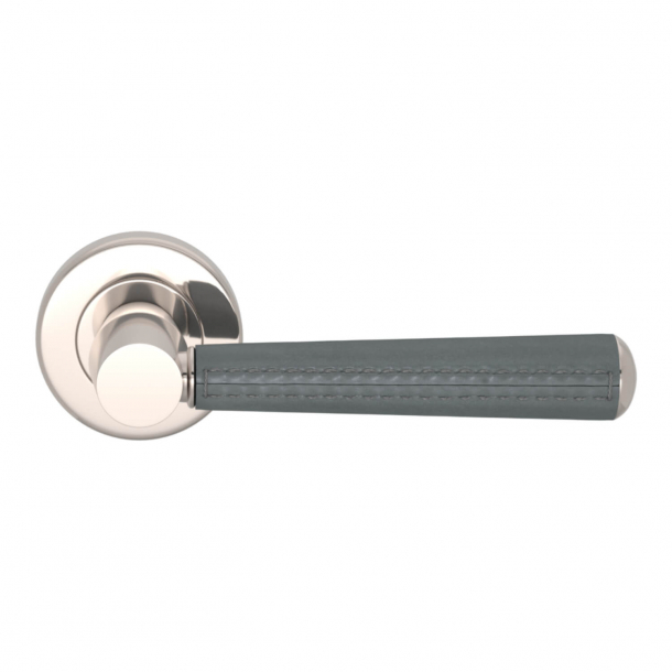 Turnstyle Design Door Handle - Slate gray leather / Polished nickel -  Model C1012