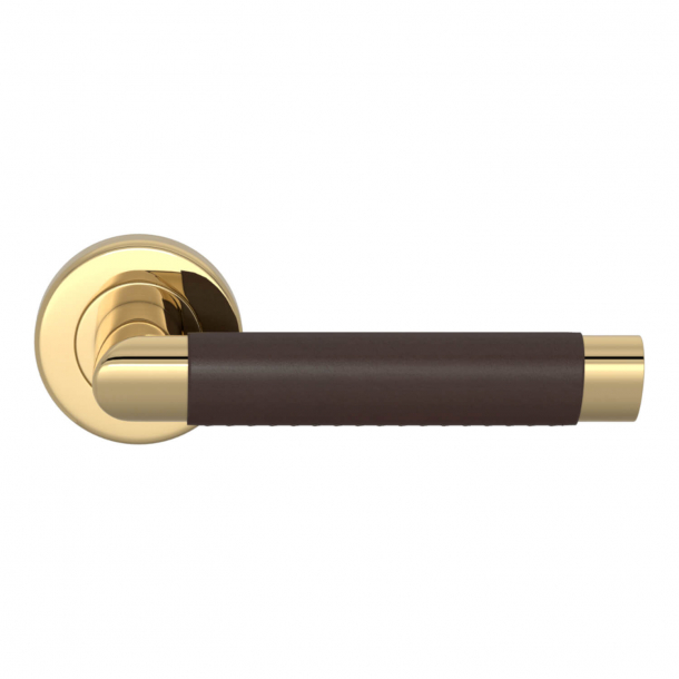 Klamka do drzwi - Skóra w kolorze czekolady / Mosi&#261;dz polerowany- Model C1013