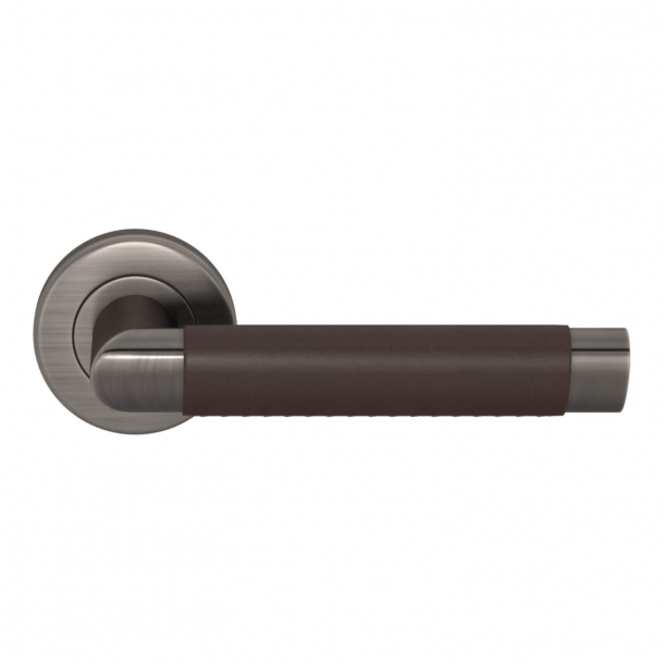 Turnstyle Design Door handle - Chocolate leather / Vintage nickel - Model C1013