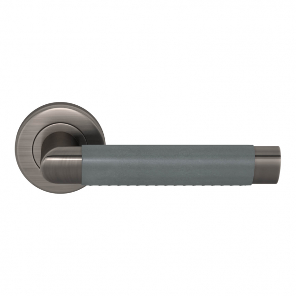 Turnstyle Design Door handle - Slate gray leather / Vintage nickel - Model C1013