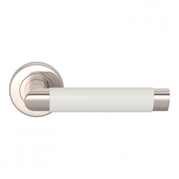 Turnstyle Design Door handle - White leather / Polished nickel - Model C1013